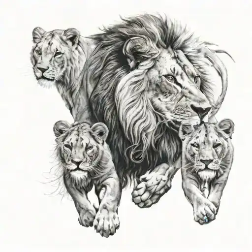 lion and family holding hands tattoo design idea