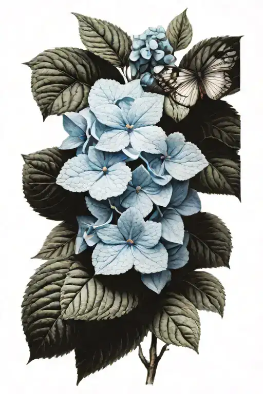 blue hydrangea flower tattoo design idea