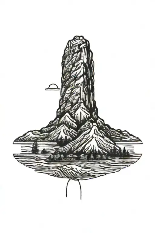 mountain and tropical beach tattoo design idea