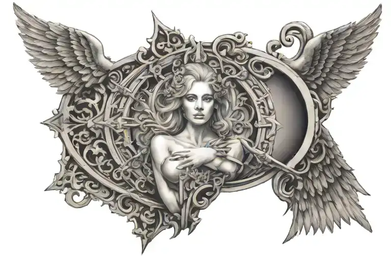 Female holding claymore tattoo design idea