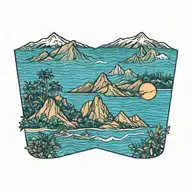 mountain and tropical beach tattoo design idea