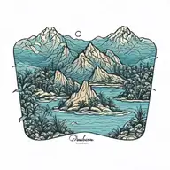 mountain and tropical beach tattoo design idea
