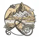 A mountain range silhouette with a stethoscope wrapped around it, representing the client's dual passions for nursing and mountains tattoo design idea