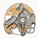 A mountain range silhouette with a stethoscope wrapped around it, representing the client's dual passions for nursing and mountains tattoo design idea