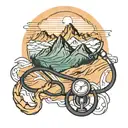 A mountain range silhouette with a stethoscope wrapped around it, representing the client's dual passions for nursing and mountains tattoo design idea