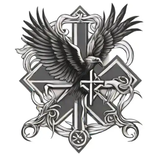 raven wings ems star of life intertwined tattoo design idea