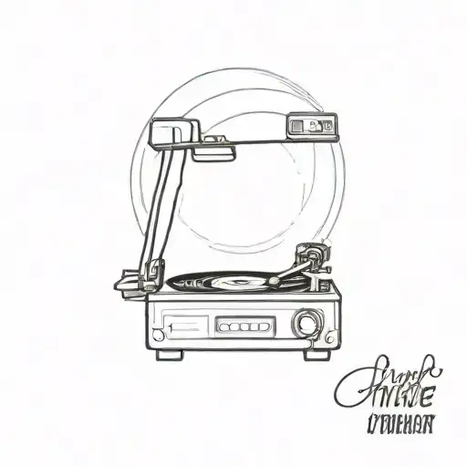 A simple tattoo of a record player with a vinyl record spinning on top tattoo design idea