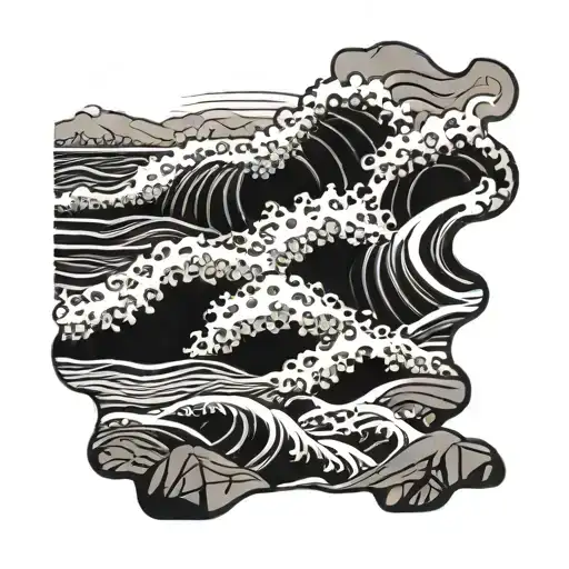 Pacific Ocean waves crashing against a rocky shoreline tattoo design idea