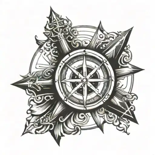 templar cross inside compass tattoo design idea