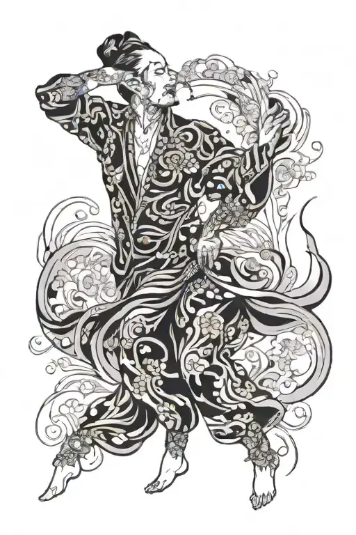 suminagashi, liquid tattoo, ballroom dance abstract men tattoo design idea
