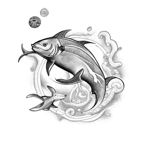 A tattoo inspired by the deep sea, featuring night animals and mystical creatures tattoo design idea