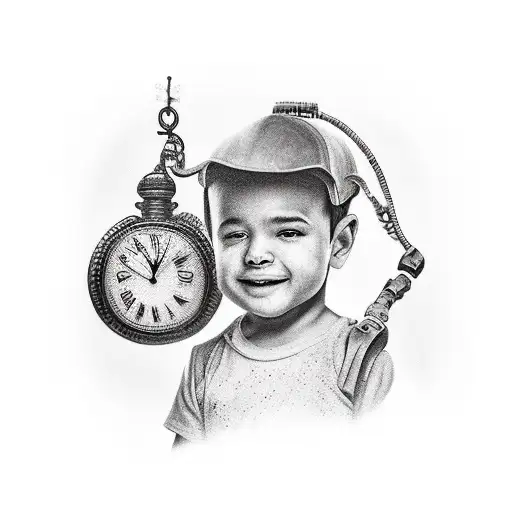 my son jackson and malek with clock and construction thing tattoo design idea