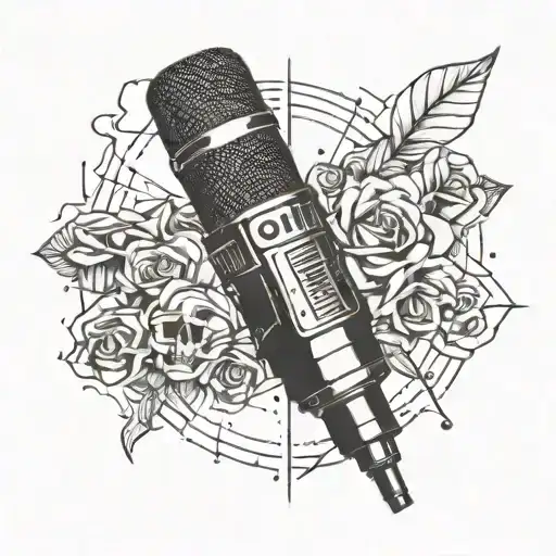Incorporate a microphone and bullet shell design with subtle BTR and diamond elements tattoo design idea
