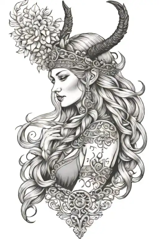 freya norse goddes wearing a headband tattoo design idea