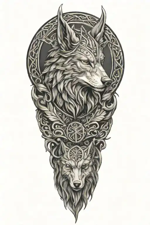 Norse loki with wolf  tattoo design idea