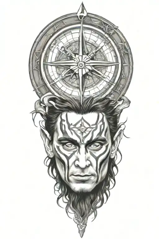 Loki  with eternal compass and rune  tattoo design idea
