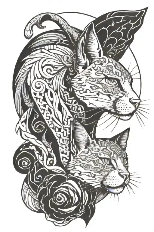 freya with cat  tattoo design idea