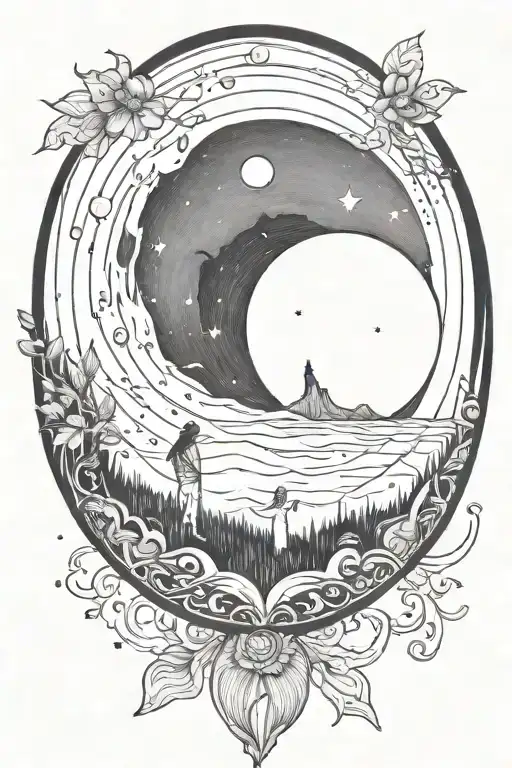 full moon Little Dipper and Venus  tattoo design idea