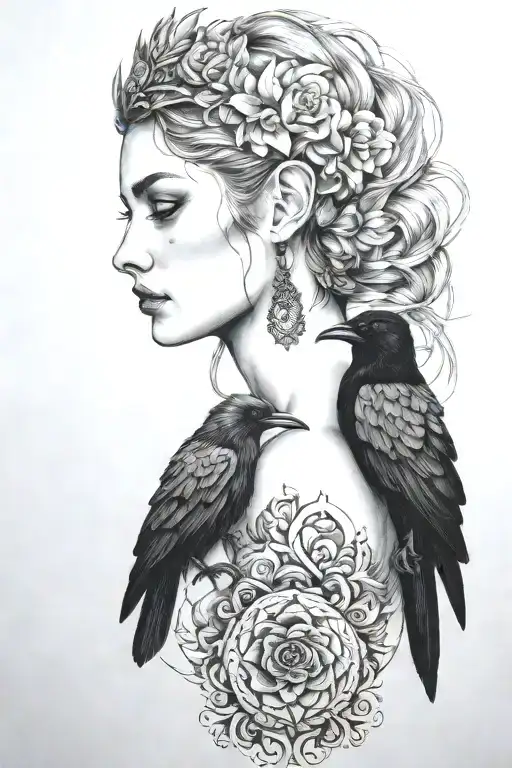 Freya with raven tattoo design idea