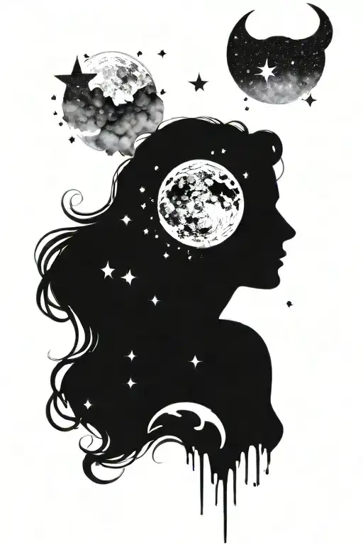 freya goddess full moon surrounded by stars forming the shape tattoo design idea