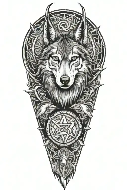 Loki  with wolf and rune  tattoo design idea