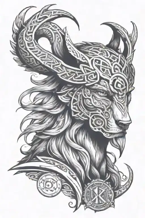 Norse Loki god rune circle with wolf  tattoo design idea