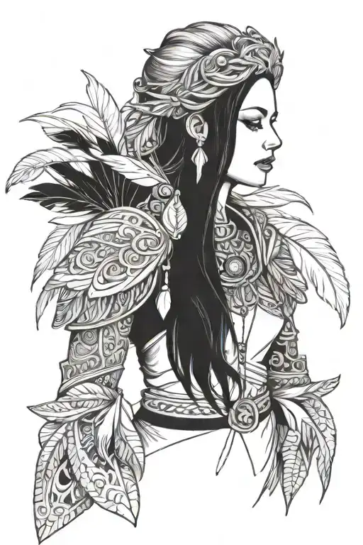 freya norse goddes wearing feather shrug  tattoo design idea
