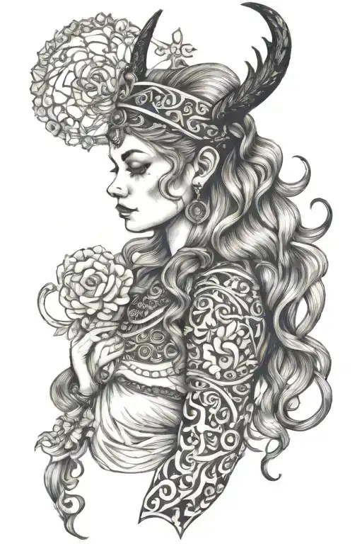 freya goddes wearing a headband tattoo design idea
