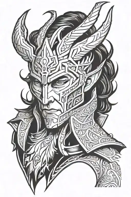Loki God of mischief bust warrior  tattoo design idea