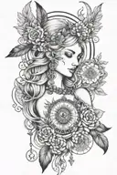 freya goddess bust full moon feather shoulders with rune  tattoo design idea