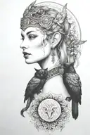 Freya with raven and cat tattoo design idea