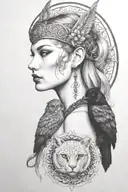 Freya with raven and cat tattoo design idea