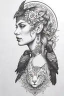 Freya with raven and cat tattoo design idea