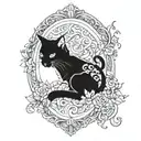 freya in oval with cat tattoo design idea