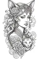 freya goddess bust with small cat  tattoo design idea