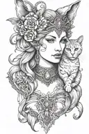 freya goddess bust with small cat  tattoo design idea