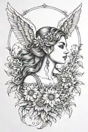 full moon freya bust goddess with daisies and wings  tattoo design idea