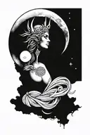 freya goddess bust with full moon and runes  tattoo design idea