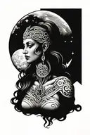 freya goddess bust with full moon and runes  tattoo design idea