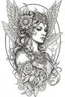 freya goddess bust wings full moon tattoo design idea