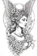 freya goddess bust wings full moon tattoo design idea
