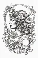 full moon freya bust goddess with daisies  tattoo design idea