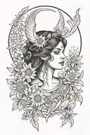 full moon freya bust goddess with daisies  tattoo design idea