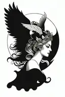 freya bust goddess with full moon and angel wings  tattoo design idea