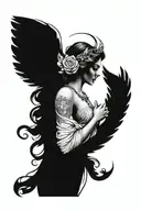 freya bust goddess with full moon and angel wings  tattoo design idea