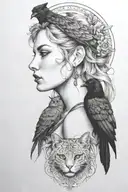 Freya with raven and tabby cats   tattoo design idea
