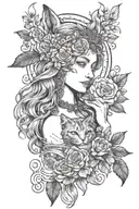freya goddess bust full moon with small cat  tattoo design idea