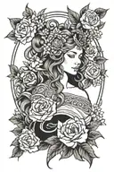 freya goddess with flowers tattoo design idea