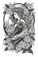 freya goddess with flowers tattoo design idea