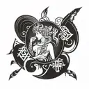 freya goddess and algiz rune tattoo design idea